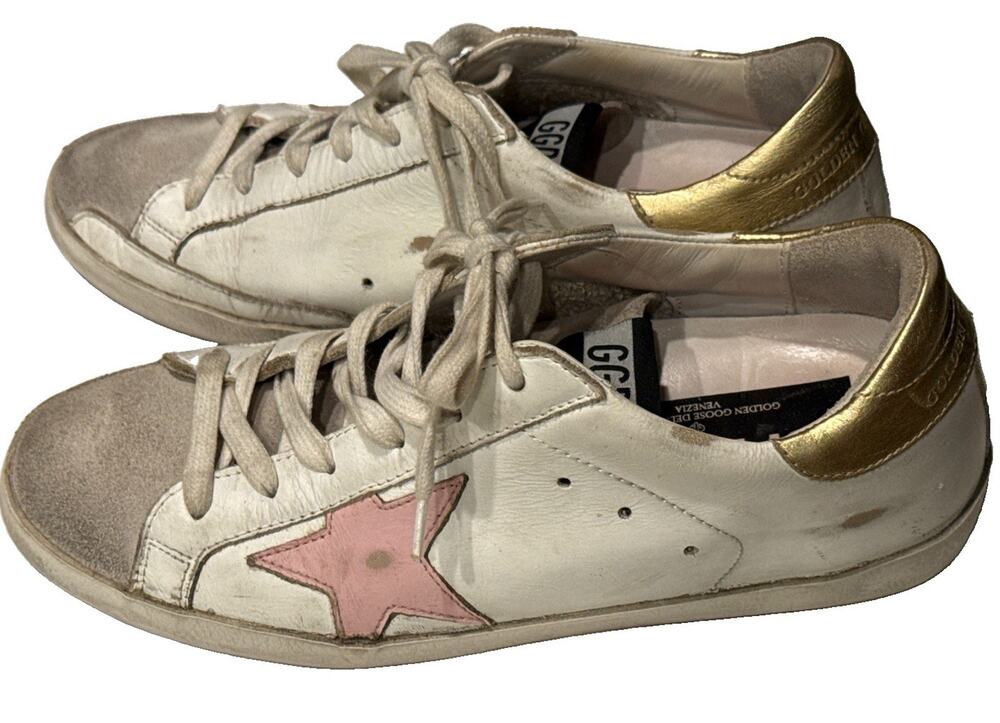 Golden Goose Superstar Sneakers White Leather Pink Star Gold Heel Tab EU 37 US 7